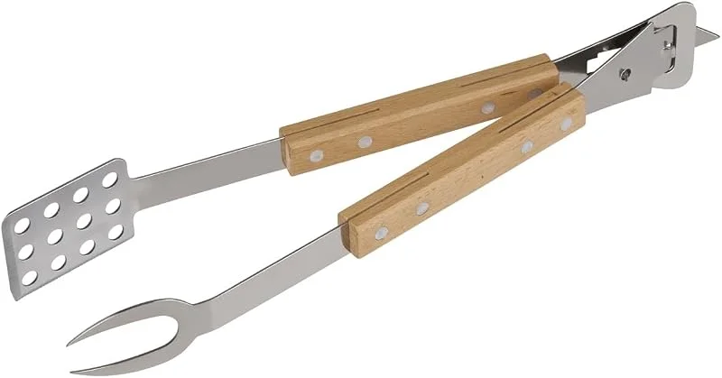 Besuche den alpina-Store alpina BBQ Multitool 6-in-1-6 Funktionen: Gabel, Spatel, Flaschenöffner, Dosenöffner, Zange und Steakmesser - Edelstahl mit Holzgriff - Kompaktes Design - 36 cm - Silber — Wein und Festtafel