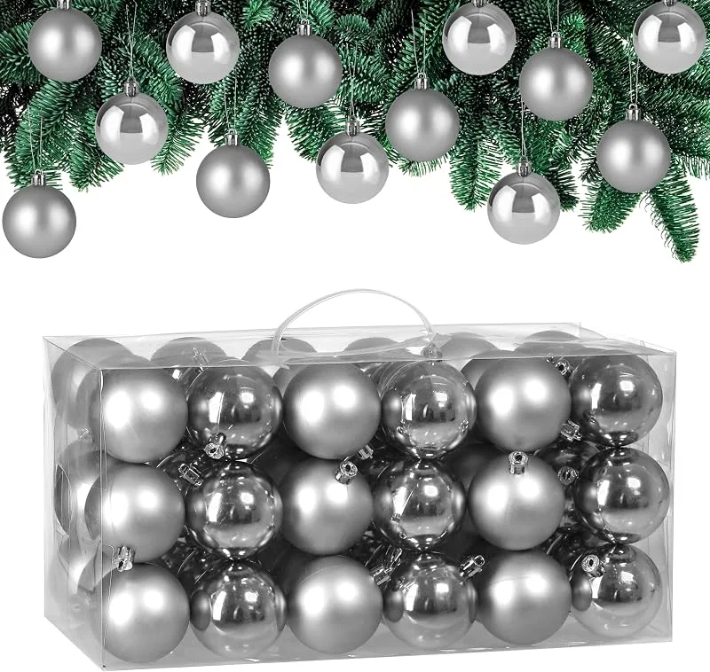 Besuche den Deuba-Store DEUBA Weihnachtskugeln 54er Set Ø 6 cm aus Kunststoff Silber — Weihnachtsdeko