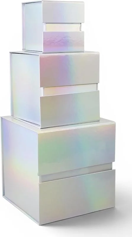Besuche den emartbuy-Store Emartbuy Holografische Geschenkbox mit Magnetklappenverschluss 3er Set — Geschenkverpackung