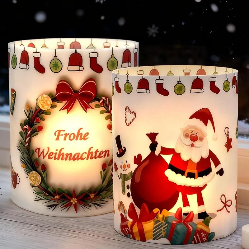 Marke: CensuobOB 12 Stück Windlichter Tischdeko Weihnachten, Frohe Weihnachten Tischlichter, Indoor Outdoor Party Deko Tisch 2025, Tischdeko Gastgeschenke Party, Lichthülle für Teelicht Oder Kerzen — Weihnachtsbeleuchtung