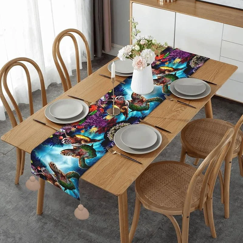 Marke: ASEELO Sea Turtles Diamond Painting 152, 4 cm Weihnachtstischläufer mit klassischen Quasten, Halloween, Thanksgiving, Weihnachten Urlaub — Küche & Haushalt