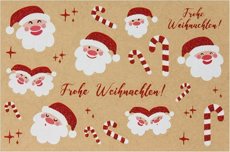 Besuche den Oblique Unique-Store Oblique Unique® Weihnachtsmann Aufkleber Frohe Weihnachten Sticker mit rotem Glitzer Weihnachtsdekoration Scrapbooking Basteln — Geschenkverpackung