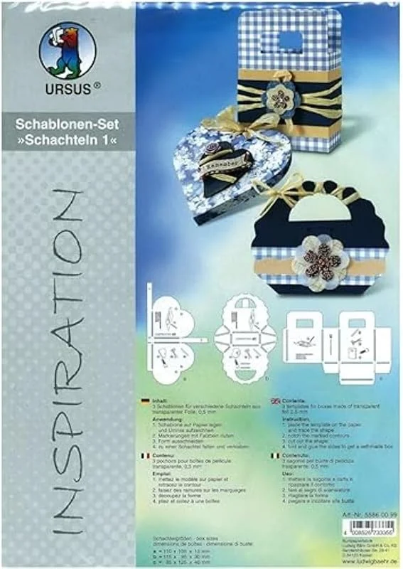 Besuche den Ursus-Store Ursus 55830099 - Inspiration Set Schachteln 4, Geschenkschachteln, 3 Schablonen in 3 verschiedenen Motiven, aus transparenter Folie, Schablonenstärke ca. 0, 5 mm, ideal für kleine Geschenke — Geschenkverpackung