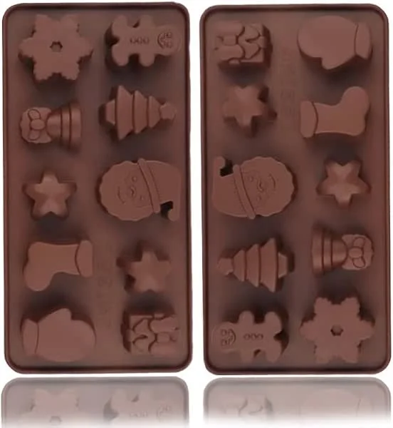 Marke: VELOKOVA 2 Stück Weihnachts-Schokoladenformen-Set – 10 Mulden, Silikon, antihaftbeschichtet, Lebkuchenmann, Baum, Schneeflocke, Stern) für DIY Backen, Süßigkeiten, Fondant, Kuchendekorationen UK — Weihnachtskueche