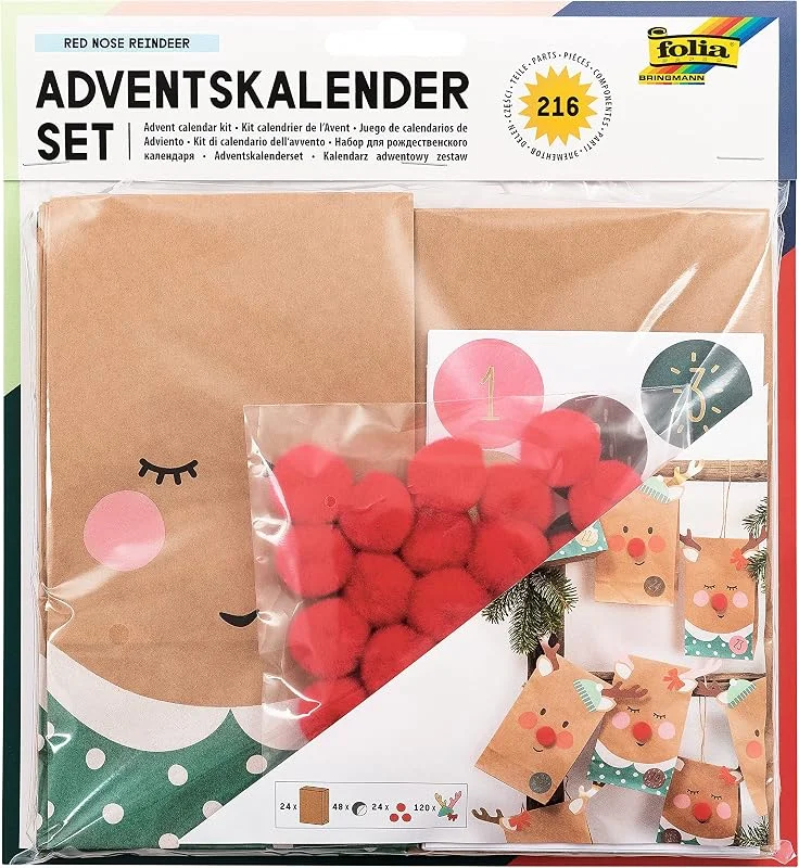 Besuche den folia-Store folia 9384 - Adventskalender Set RED NOSE REINDEER, 216-teilig — Advent und Tisch