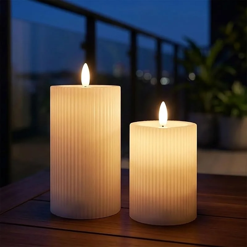 Besuche den Spetebo-Store Spetebo LED Stumpenkerze geriffelt 2er Set, 12 + 10 cm, warm weiß — Advent und Tisch