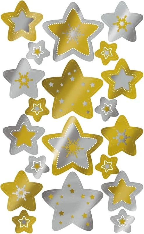 Besuche den AVERY Zweckform-Store AVERY Zweckform 20 Aufkleber Weihnachten Sterne gold, silber (Made in Germany, Weihnachtssticker Papier, selbstklebende Weihnachtsdeko für Karten, Geschenke, Tüten) 1 Bogen, 20 Sternsticker, 52911 — Geschenkverpackung