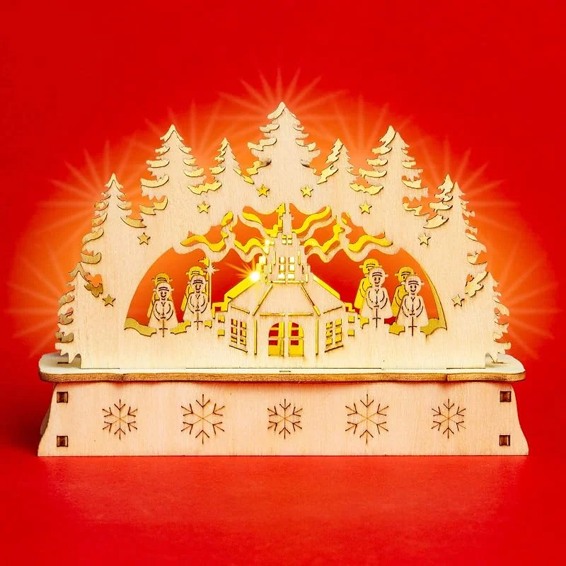 Besuche den SIKORA-Store SIKORA LB-MINI Mini Schwibbogen aus Holz mit LED Beleuchtung - Farbe:Motiv Kirche mit Sängern — Weihnachtsdeko