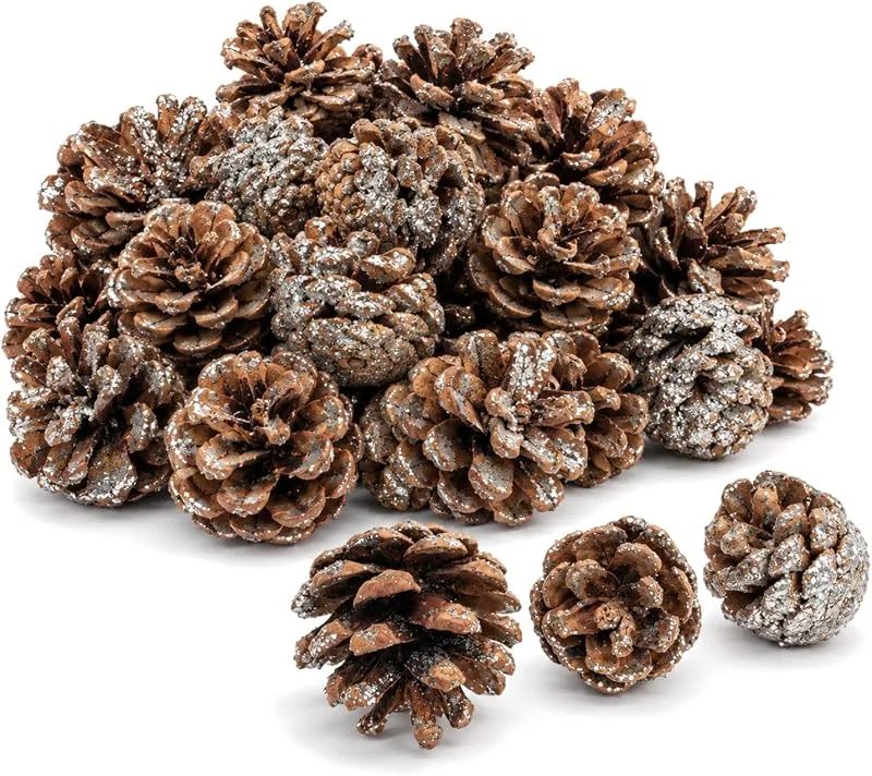 Besuche den com-four-Store COM-FOUR® 25x Tannenzapfen mit silberfarbenem Glitter, Pinienzapfen — Advent und Tisch