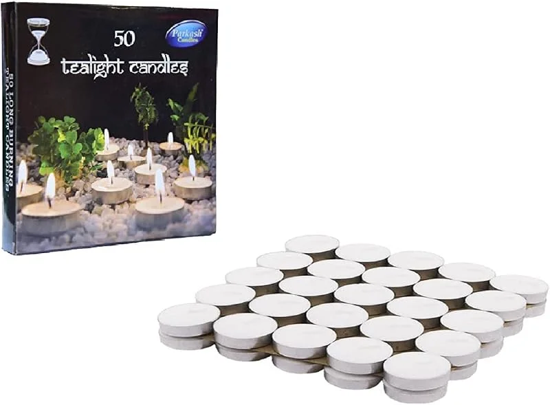 Marke: PROSPERRO LUMO PROSPERRO LUMO Parkash Candles Paraffinwachskerzen, Teelicht, ohne Duft, 50 Stück — Kerzenlicht Abendessen