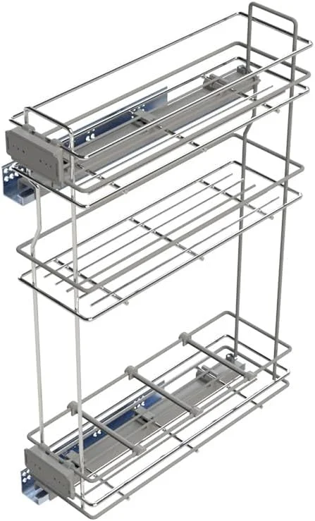 Besuche den Emuca-Store Emuca - Ausziehbares Flaschenregal mit sanfter Schließung, linke Seite, 3 Tablets, Modul 800x200mm, Stahl, Verchromt — Wein und Festtafel