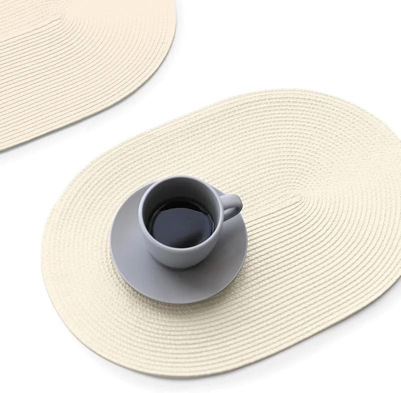 Marke: FunWheat FunWheat Ovale geflochtene Platzsets, Set mit 8 Tischsets für Esstische, waschbar, hitzebeständig, Platzsets für drinnen und draußen, 30, 5 x 44, 5 cm (oval beige, 8 Stück) — Küche & Haushalt