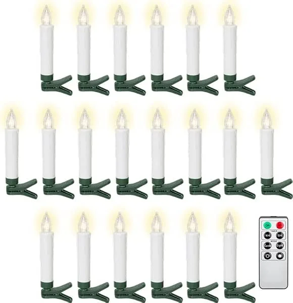 Besuche den goobay-Store goobay Kabellose LED Weihnachtsbaumkerzen mit Klemmen, Fernbedienung und Timerfunktion, Christbaumkerzen, Baumkerzen, warmweiß (2600 K), dimmbar, 20er Set, 77754 — Weihnachtsbeleuchtung