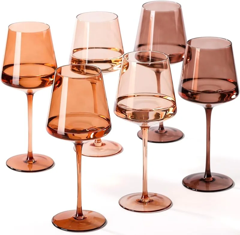 Marke: comfit Braune Weingläser, originale mundgeblasene farbige Weingläser mit hohem langem Stiel und flachem Boden, bernsteinfarbene Glaswaren, einzigartige Geschenke für Weinliebhaber, Hochzeitsgeschenke — Wein und Festtafel