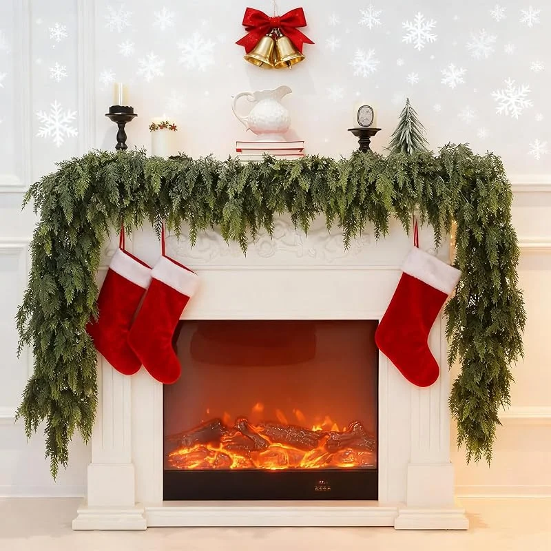 Marke: Eznaobo 6 FT Real Touch Zederngirlande, grüne künstliche Weihnachtsgirlande, verdickte realistische grüne Kieferngirlande für Feiertags-Kaminsims-Fenster-Innen- und Außendekoration — Weihnachtsdeko