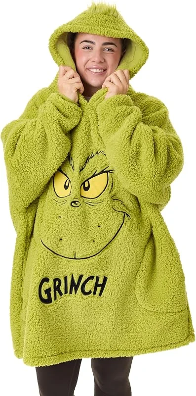 Marke: The Grinch The Grinch Übergroßer Decken-Hoodie für Erwachsene, Unisex Damen Herren Festlicher Film Animierter Charakter Tragbarer Pullover Vuddie — Weihnachtsmode