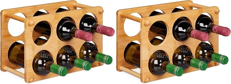 Besuche den Relaxdays-Store Relaxdays Weinregal, Bambus, 6 Flaschen, Weinständer für Küche, Keller, Wohnzimmer, Weinablage HBT 21x32x18, 5 cm, Natur, Hellbraun (Packung mit 2) — Wein und Festtafel