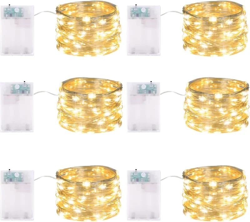 Marke: MOLVCE LED Lichterkette Batterie, 6 Stück 5M 50LED Micro LED Lichterkette, Wasserdicht Silberdraht Lichterketten für Weihnachten, Party, Hochzeit, Balkon, Innen Außen, Warmweiß — Weihnachtsbeleuchtung