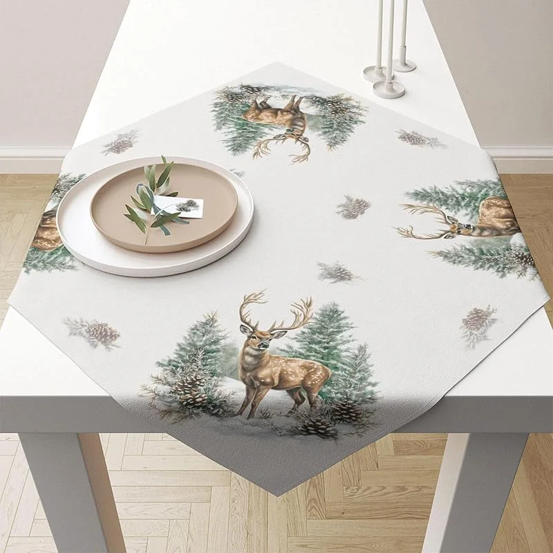 Besuche den Ambiente-Store Tischdecke Baumwolle 90x90cm mit Hirsch Winterwald Motiv — Küche & Haushalt