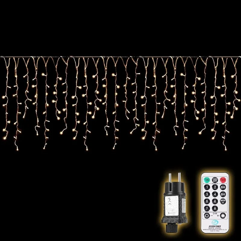 Besuche den SALCAR-Store SALCAR LED Eisregen Lichterkette Außen 5m 200er mit Fernbedienung Warmweiß — Weihnachtsbeleuchtung