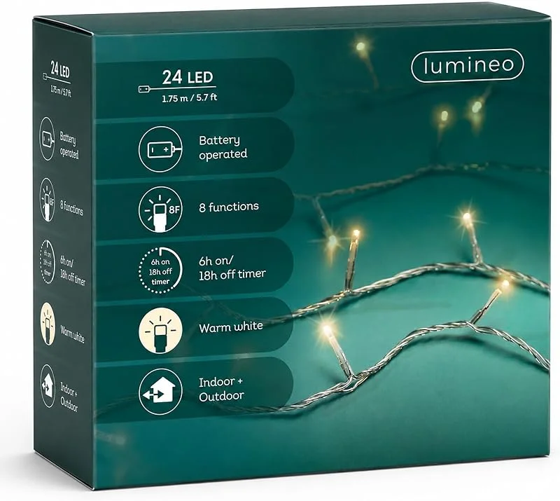 Marke: Lumineo LED Lichterkette 1, 75m Basic Batterie 24 LEDs Warmweiß, transparent — Weihnachtsbeleuchtung