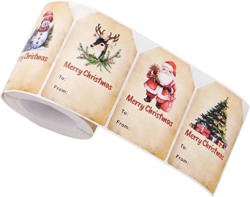 Marke: Generisch Weihnachtssticker-Rolle 150 Stück Dickes Selbstklebende Weihnachtsaufkleber — Geschenkverpackung