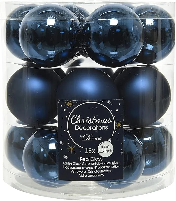 Marke: Decoris Decoris Weihnachtskugeln Glas 4cm x 18 Stück kleine Christbaumkugeln Nachtblau — Weihnachtsdeko