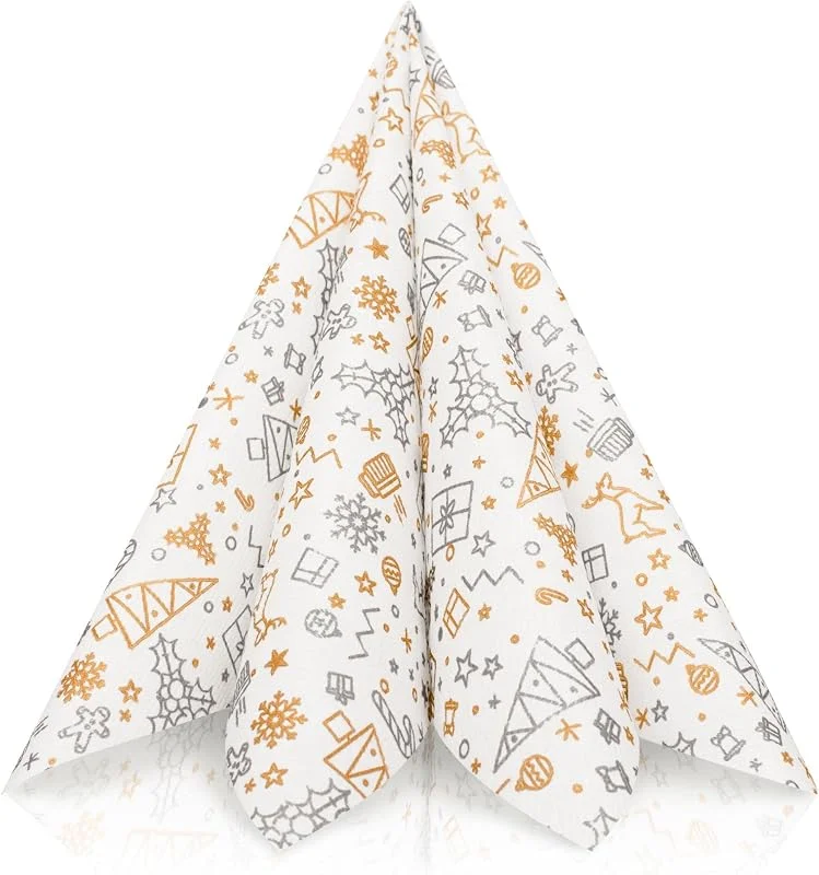 Marke: GRUBly GRUBly® Airlaid Serviette Christmas Gold & Silber, 40 x 40 cm, 50 Stück — Küche & Haushalt