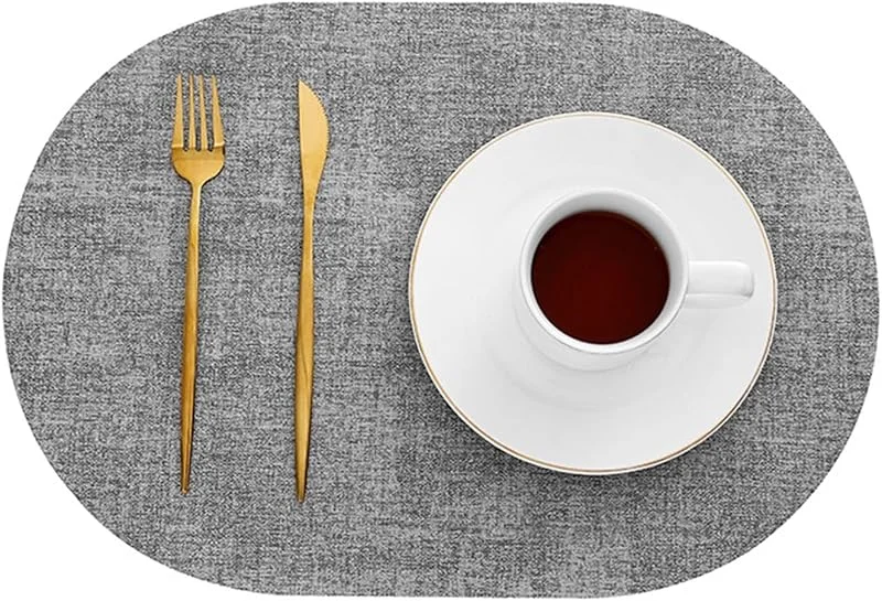 Besuche den Epinki-Store Epinki 2er Set Tischsets Platzsets Abwaschbar Oval 30x44CM, PU Leder Platzsets Weihnachten Abwaschbar Einfarbig Gewebt Texture, Tischuntersetzer Boho Hellgrau für Restaurant Speisetisch — Küche & Haushalt