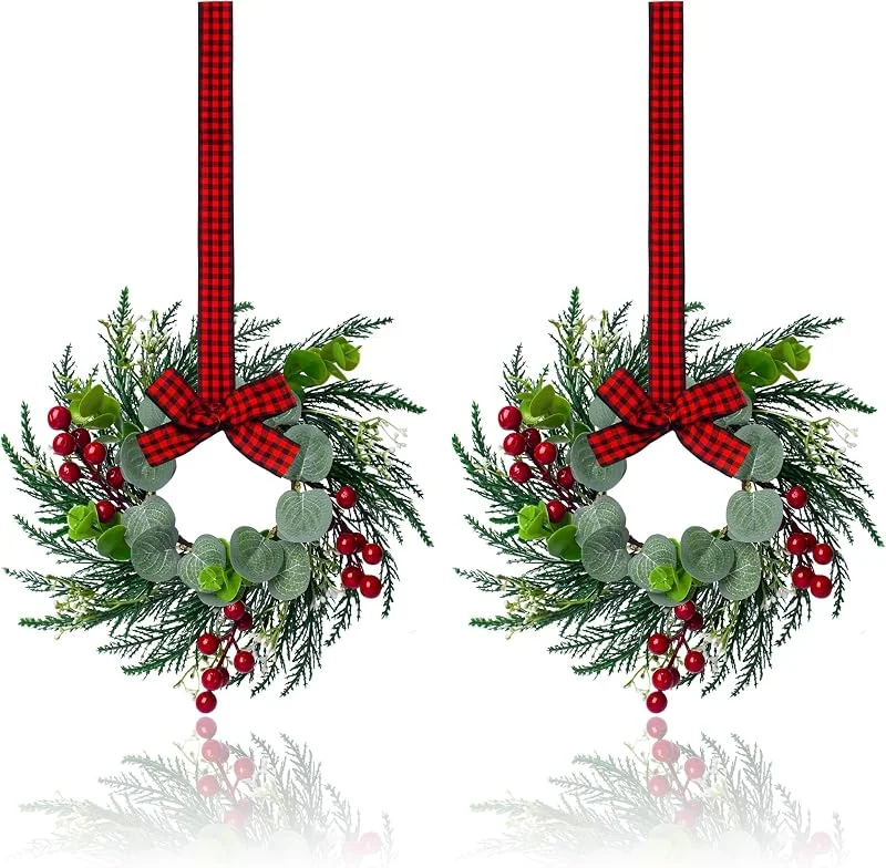 Marke: JUSTOTRY Weihnachtskranz, 25, 4 cm, Mini-Kränze für Küchenschränke, Weihnachtstürkranz, Kleiner Weihnachtskranz für Kamin, Fenster, Bauernhaus, Innendekoration, 2 Stück — Weihnachtsdeko