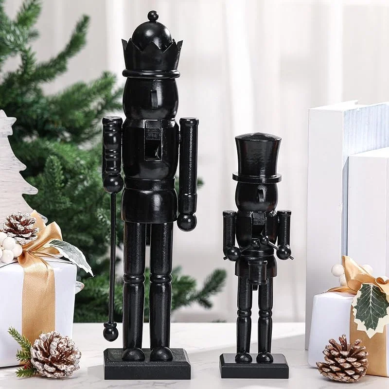 Marke: Quzzil Nussknacker-Ornamente, 38, 1 cm, 25, 4 cm, traditionelle schwarze Nussknacker-Figuren, Nussknacker, Weihnachtsdekoration, Nussknacker, Soldat, festliches Sammlerstück, Geschenk für Tisch, Kamin, Zuhause