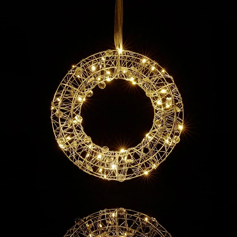 Besuche den Relaxdays-Store Relaxdays LED Lichtkranz, Fensterdeko innen, zum Aufhängen, Ø 25 cm, ganzjährig, Lichterkreis, batteriebetrieben, Silber — Weihnachtsbeleuchtung
