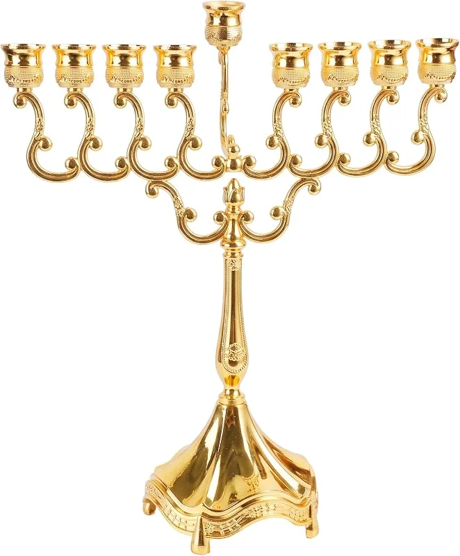 Marke: HoveeLuty Chanukka-Menora, 9 Zweige, Metall-Menorah-Kerzenhalter für Festival, Heimdekoration, Gold-Kerzenhalter, Chanukka-Stabhalter, Halter für Kerzenständer — Kerzenlicht Abendessen