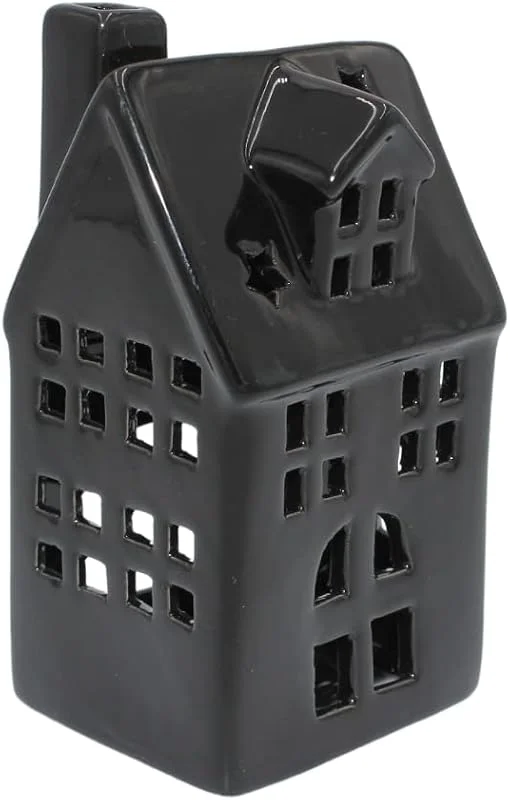 Besuche den Dekohelden24-Store Dekohelden24 Windlichthaus, Lichthaus aus Porzellan in schwarz, Größe L, B, H ca. 6 x 7 x 13, 5 cm — Advent und Tisch