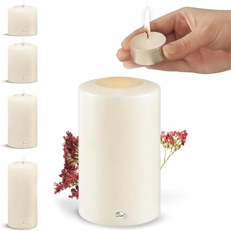 Besuche den Sin!-Store Sin! 1x Teelichthalter & Dauerkerze Classic Durchmesser 8cm Höhe 12cm warmweiß - Die Kerze die Nicht schmilzt! Kunststoffkerze mit Teelicht 4 Std. Brenndauer Made in Germany — Advent und Tisch