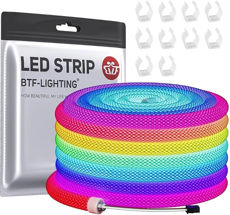 Besuche den BTF-LIGHTING-Store BTF-LIGHTING WS2811 RGB adressierbare 360 Grad Rund Netzförmig Neon LED Streifen 5M 50LEDs, M DC5V IP67 Wasserdicht Nylon Flexibel Traum Farben Lauflicht Effekt für Heimdekoration(Nur LED Streifen) — Weihnachtsbeleuchtung
