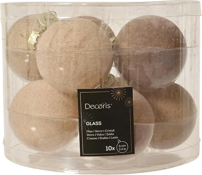 Marke: Decoris Weihnachtskugeln Glas 6cm Mix Samtoptik 10er Set - Weihnachtsbaumkugeln für Weihnachten - Christbaumschmuck Weihnachtsbaumschmuck Christbaumkugeln - Beige — Weihnachtsdeko
