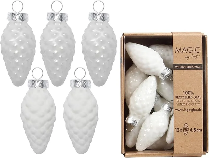 Besuche den Inge-glas-Store Christbaumschmuck Zapfen 4, 5cm Glas 12 Stück - matt & glänzend - Christbaumkugeln für Weihnachtsbaum - Weihnachtskugeln & Weihnachtsbaumschmuck zu Weihnachten Weiß - Pure White — Weihnachtsdeko