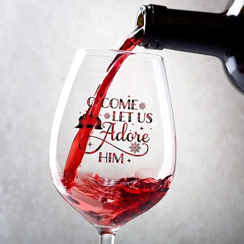 Marke: Rimego Rotweingläser, 2er-Set, O Come Let Us Adore Him, Weingläser, 325 ml, für Paare, Jahrestag, Hochzeit, Geschenk, personalisierte Weingeschenke für Frauen und Männer — Wein und Festtafel