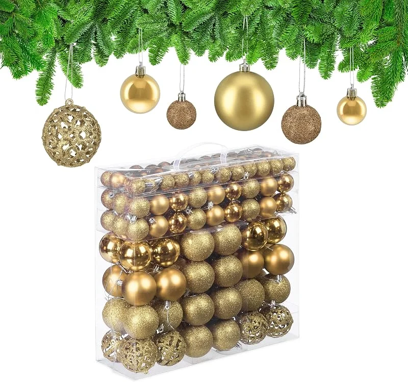 Besuche den Relaxdays-Store Relaxdays Weihnachtskugeln 150er Set, glitzernde, Matte & glänzende Baumkugeln, Kunststoff, ∅ 3, 4 & 6 cm, Farbwahl — Weihnachtsdeko