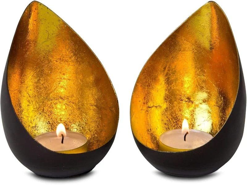 Besuche den ROMINOX-Store ROMINOX Geschenkartikel Teelicht-Set, Drops – 2-teilig, strahlend Goldener Kerzenschein, mit Goldfolienauskleidung, Weihnachten, Grillparty, Valentinstag, Muttertag, Maße: je ca. 7.9 x 7.5 x 11 cm — Advent und Tisch