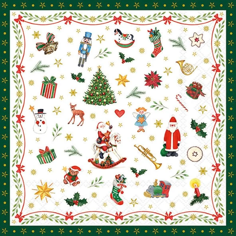 Besuche den Ambiente-Store 20 Servietten Weihnachten Kleine Weihnachtssymbole grün als Tischdeko. Papierservietten mit Motiv. Auch für Decoupage und Serviettentechnik 33x33cm — Advent und Tisch