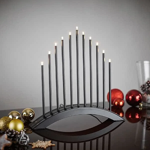 Besuche den MeLiTec-Store MeLiTec LED Weihnachts Beleuchtung SL30-2 Fensterlicht XMAS, Schwarz-Matte Brückenform mit 11 LED-Leuchtstäben für gemütliches Ambiente — Weihnachtsdeko