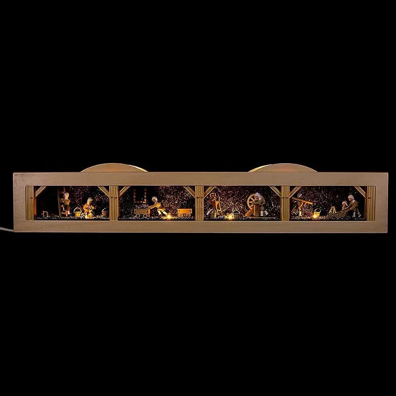 Marke: Klaus Kolbe Schwibbogensockel mit Bergwerk unter Tage mit Haspelknecht - 74x11, 5 cm — Weihnachtsdeko