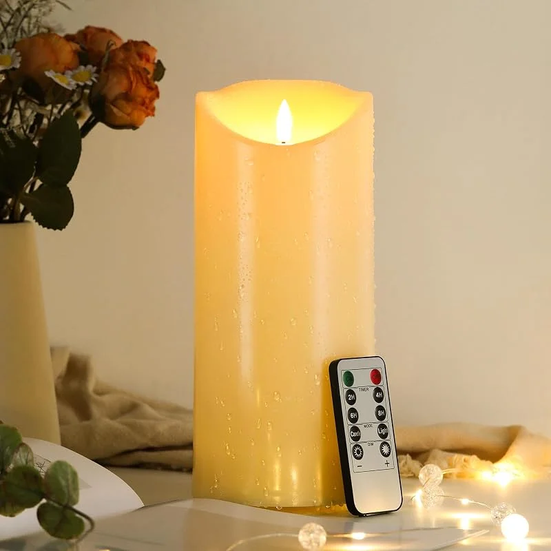 Besuche den EXTSUD-Store EXTSUD 23.5cm×10cm LED kerzen mit Fernbedienung Spritzwassergeschützt Led Candles mit Timer Flackernde Flamme elektrische Kerzen Batterie Outdoor Stumpenkerzen (Langlebige 500 Stunden, 1 Stück) — Weihnachtsbeleuchtung