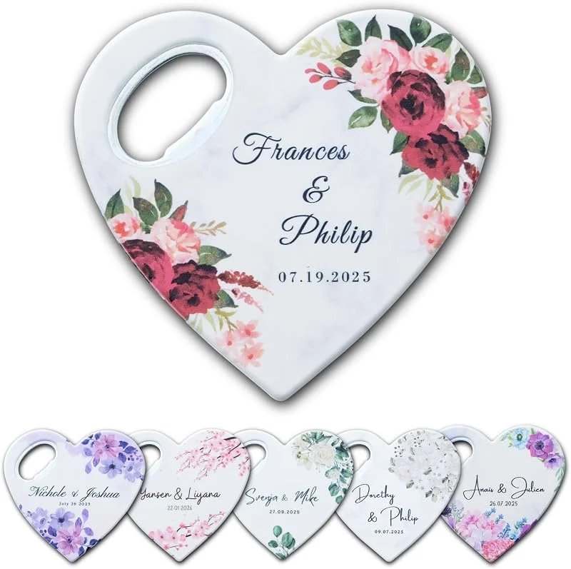 Marke: Affiorezuna Personalisierte Hochzeitsgastgeschenke Magnet-Flaschenöffner, Bridal-Shower Gastgeschenk, herzförmige Hochzeitssouvenirs mit Dankeskärtchen, personalisiertes Geschenk zur Taufe (Set mit 30 Stück) — Wein und Festtafel