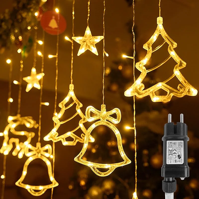 Besuche den NAIZY-Store NAIZY Weihnachtsbeleuchtung Lichterkette 138er LED Lichtervorhang Innen - Außen IP44 3m Stromkabel Weihnachtsdeko mit Sterne und Weihnachtsmuster Weihnachtslichterkette mit 8 Modi Stecker, Warmweiß