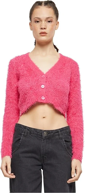 Besuche den Urban Classics-Store Urban Classics Damen Ladies Cropped Feather Cardigan — Weihnachtsmode