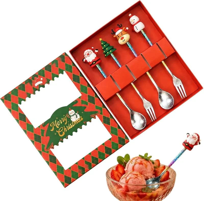 Marke: Generisch Weihnachts-Dessertlöffel-Set 4-teiliges Weihnachtsgeschirr mit Farbverlauf — Advent und Tisch