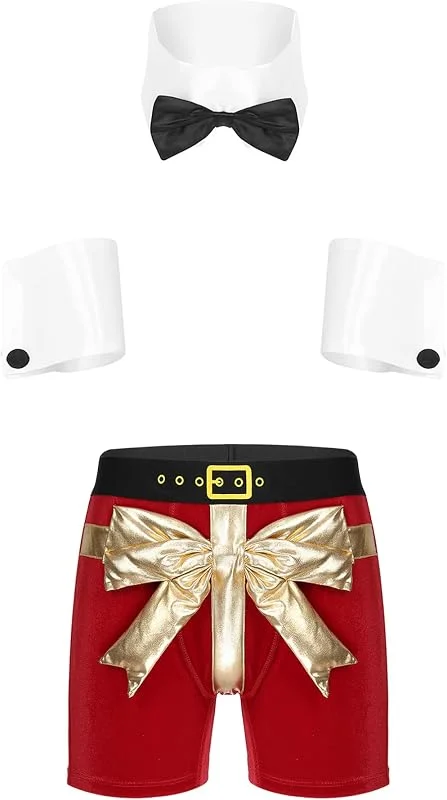Besuche den TiaoBug-Store TiaoBug Herren Weihnachten Kostüm Sexy Gentleman Dessous Set Santa Claus Unterhosen mit Zubehör Männer Reizwäsche Party Clubwear — Weihnachtsmode